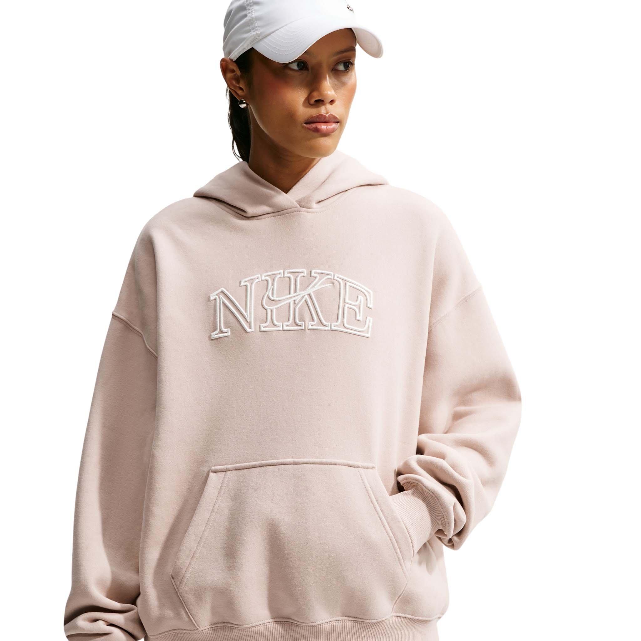 Nike Women's Studio Fleece Medium Weight Oversized Pullover Logo Hoodie - Cream - CREAM